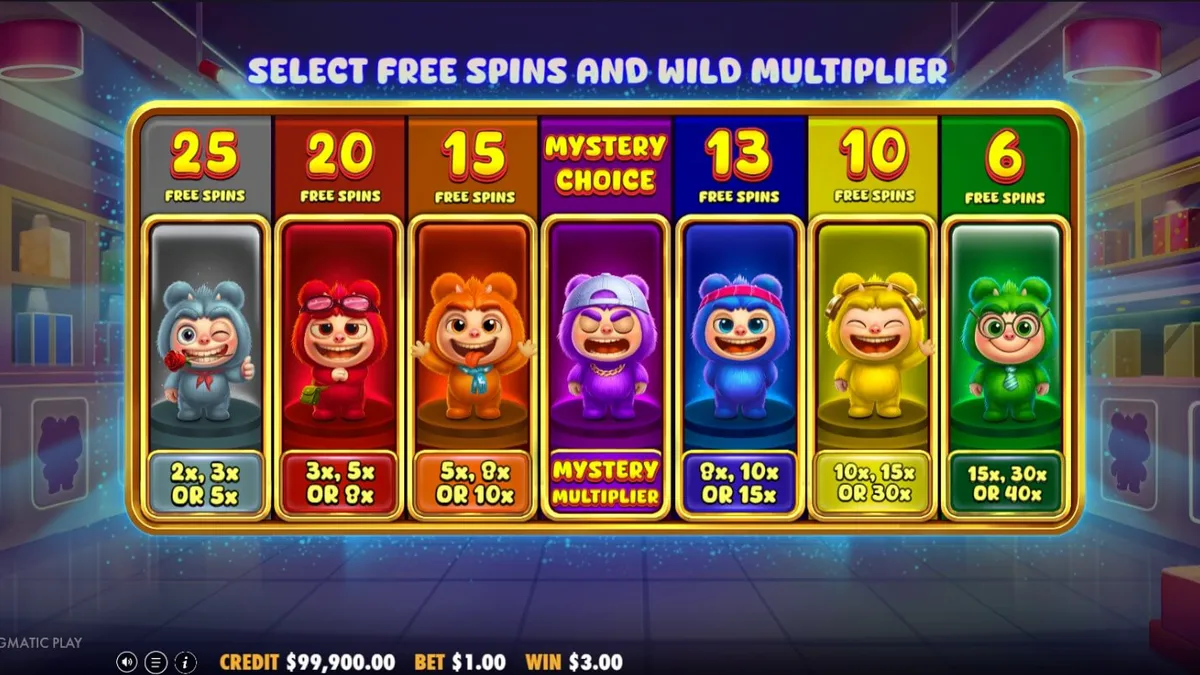 Furry Bonanza Megaways slot machine interface with cute bear characters